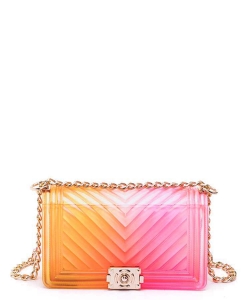 Chevron Embossed Iconic Jelly Bag 7079PP Yellow/Pink